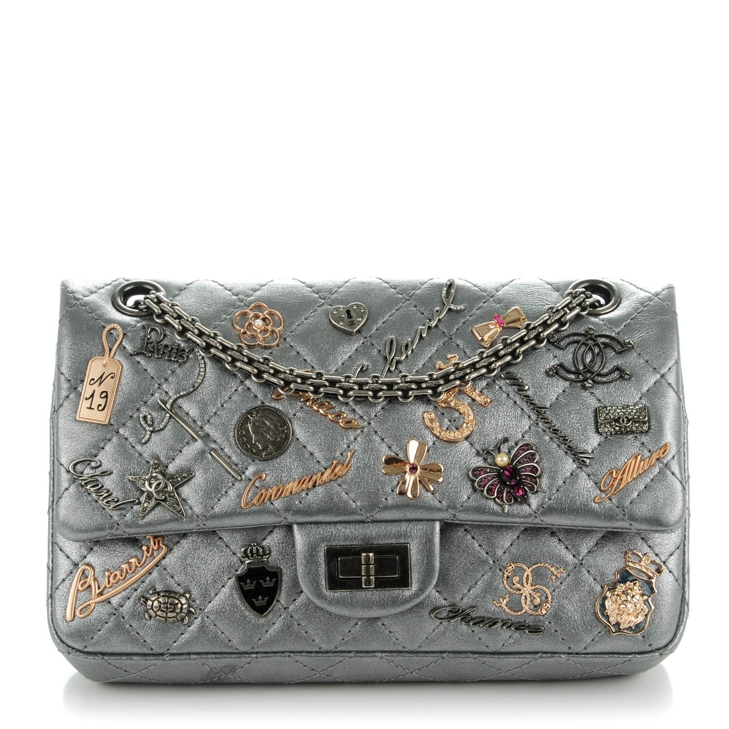 Chanel Metallic Calfskin Quilted Lucky Charms 2.55 Reissue 225 Flap Dark Silver 1 of 7