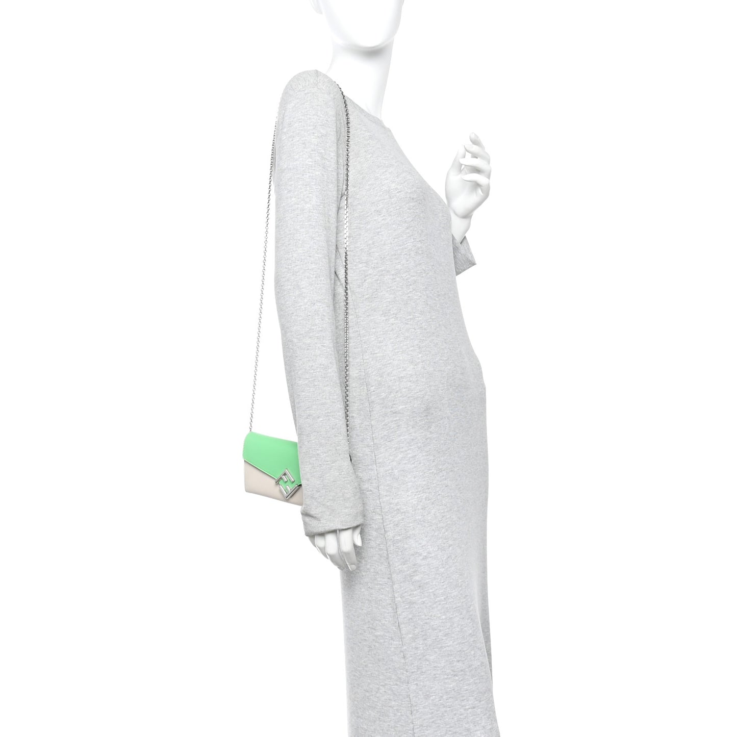 Vitello King Cruise FF Diamonds Continental Envelope Wallet On Chain Latte Edamame
