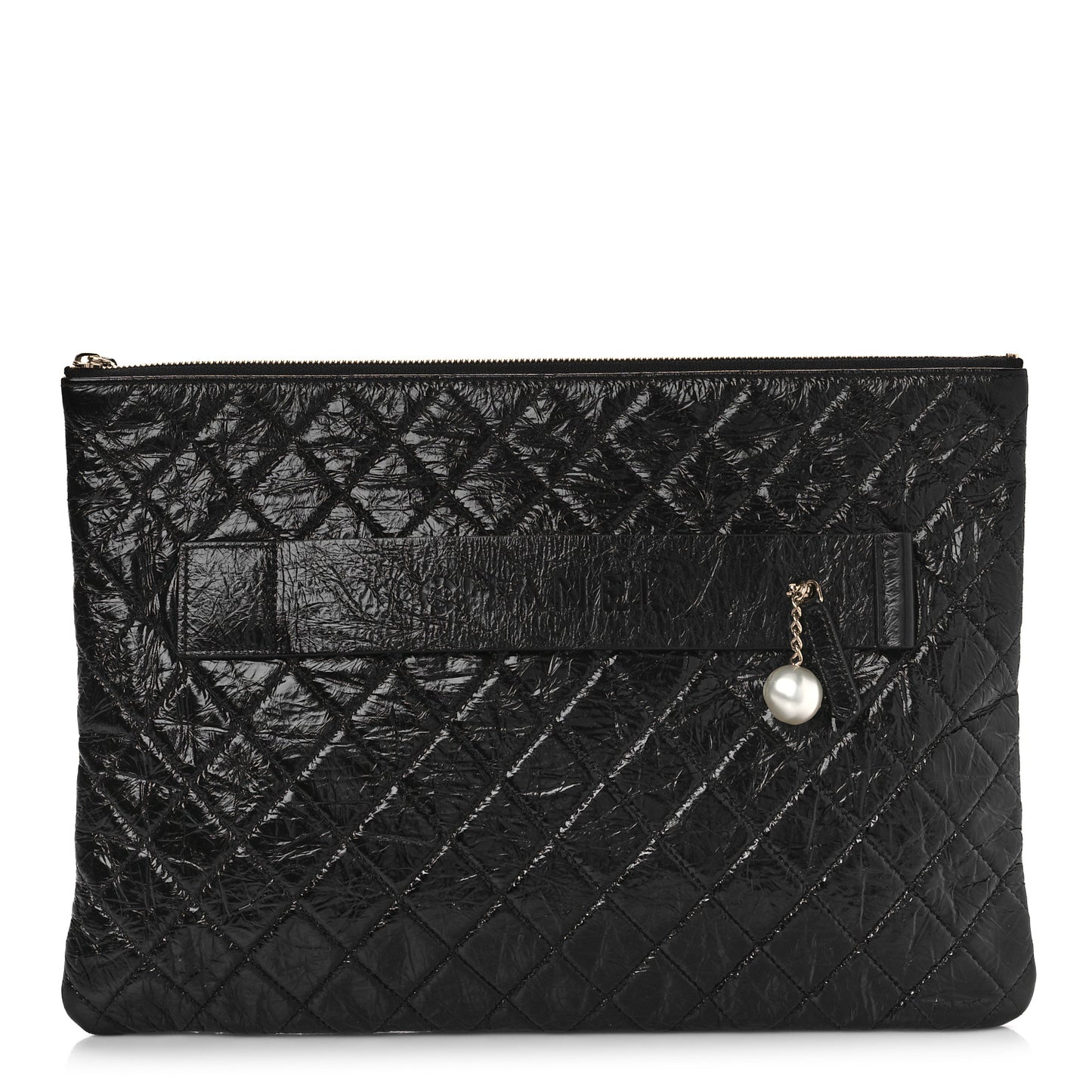 Shiny Crumpled Calfskin Quilted Medium Night by the C Pouch Clutch Black