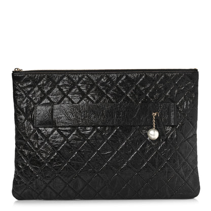 Chanel Shiny Crumpled Calfskin Quilted Medium Night by the C Pouch Clutch Black 1 of 10