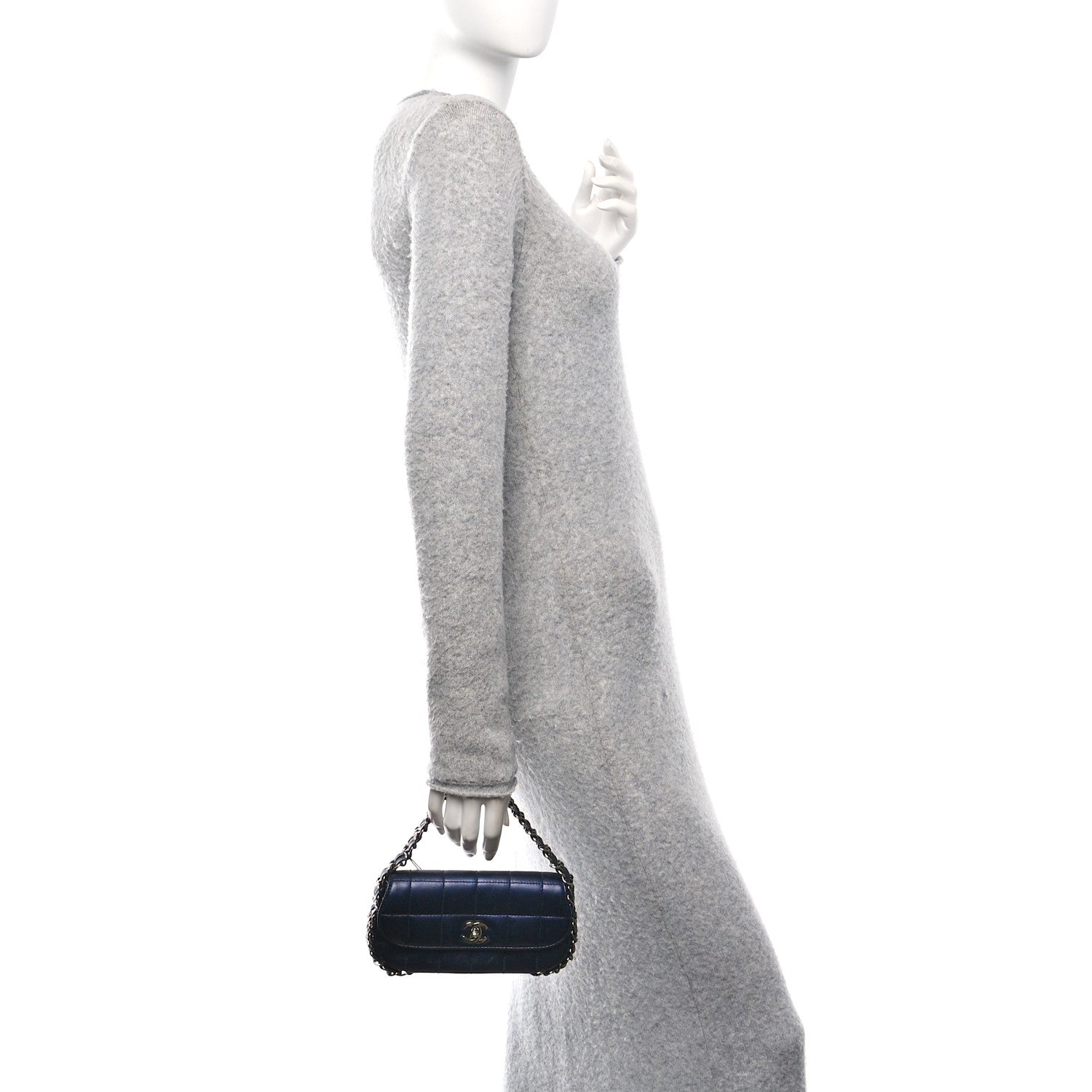 Chanel Lambskin Chocolate Bar Quilted 3 Chain Flap Navy Blue 2 of 12