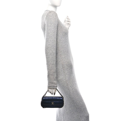 Chanel Lambskin Chocolate Bar Quilted 3 Chain Flap Navy Blue 2 of 12