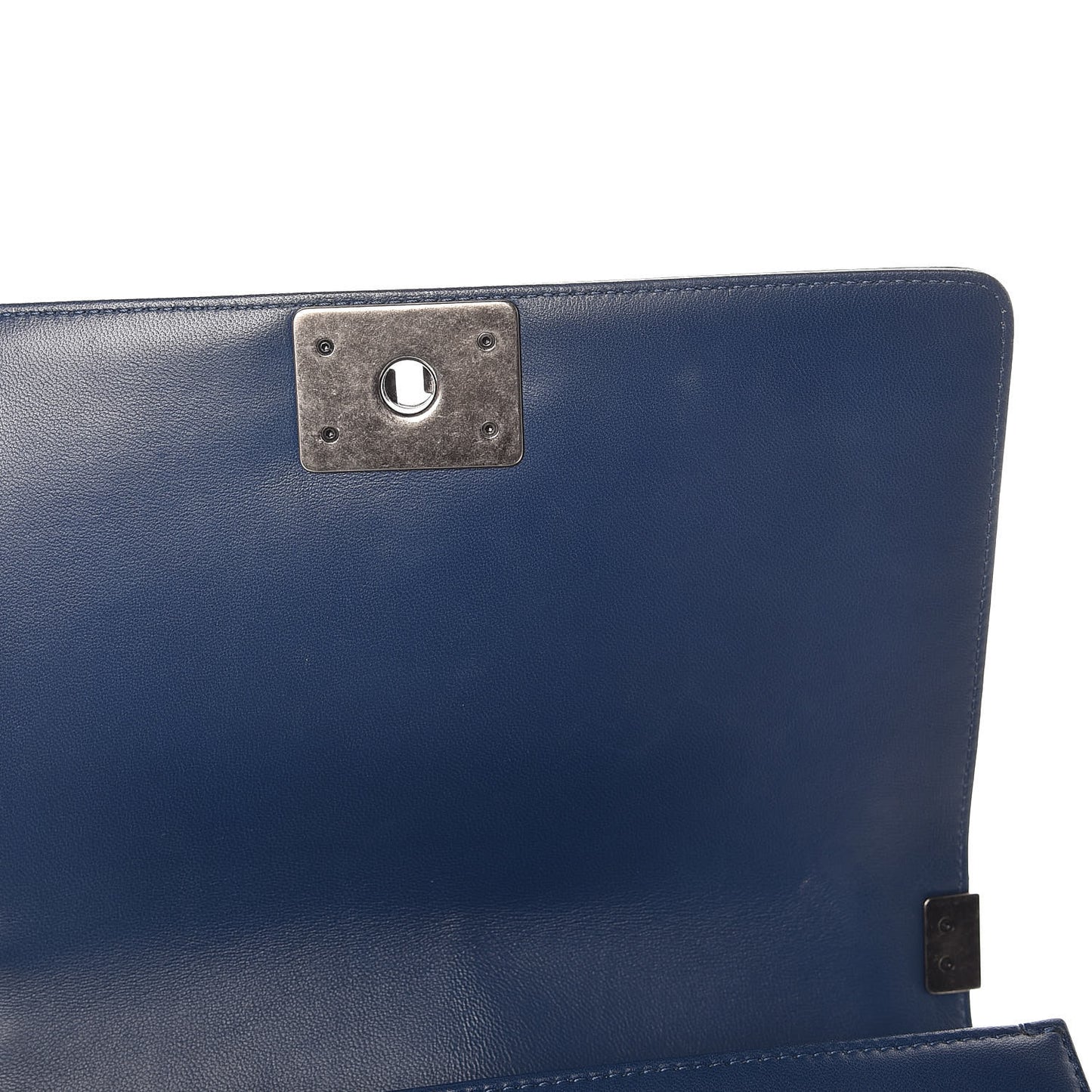 Wrinkled Lambskin Chevron Quilted Medium Boy Flap Navy