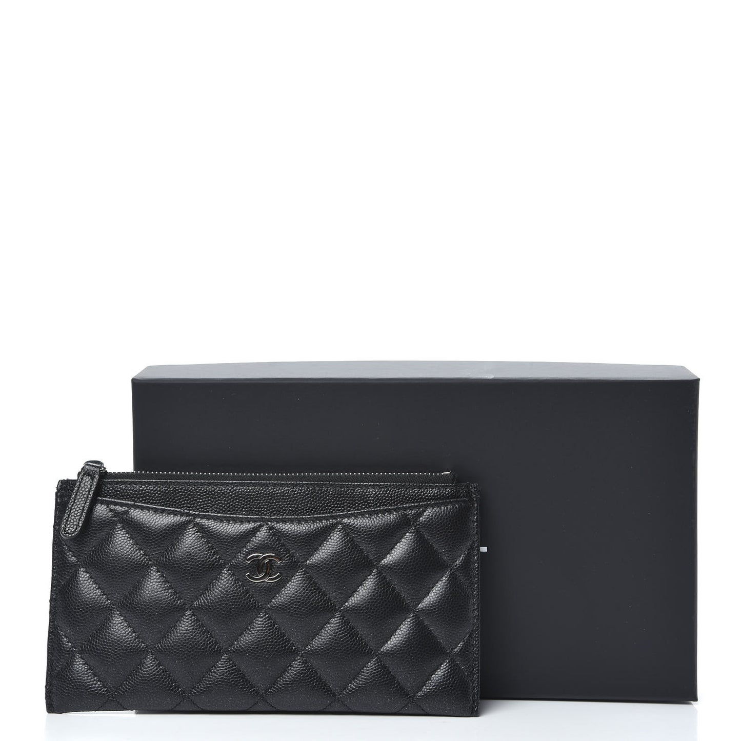 Iridescent Caviar Quilted Classic Zip Pouch Black