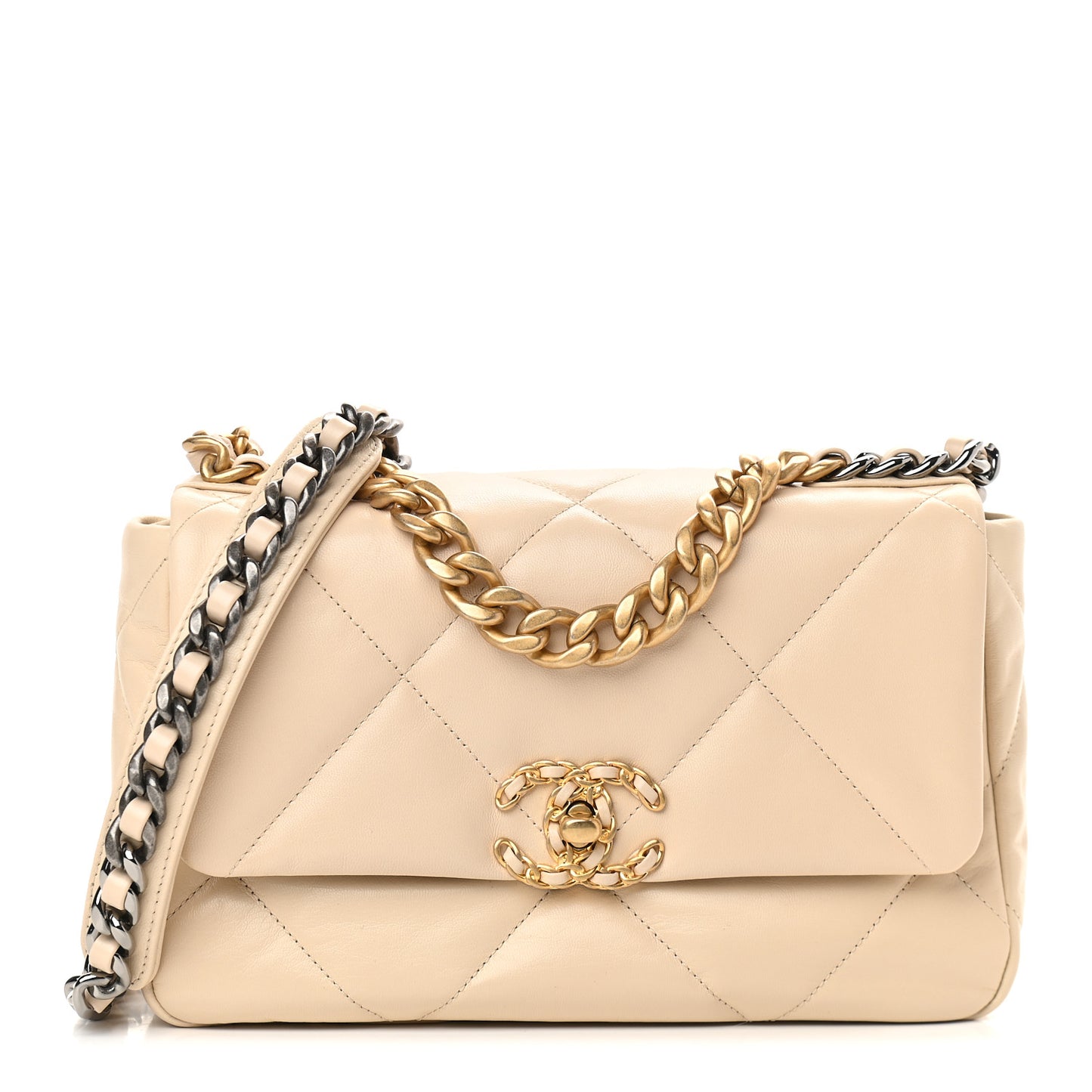 Lambskin Quilted Medium Chanel 19 Flap Beige