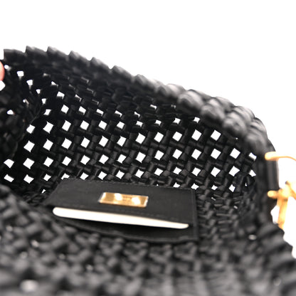 Fendi Satin Square Knot Woven Mini Baguette Black 5 of 10