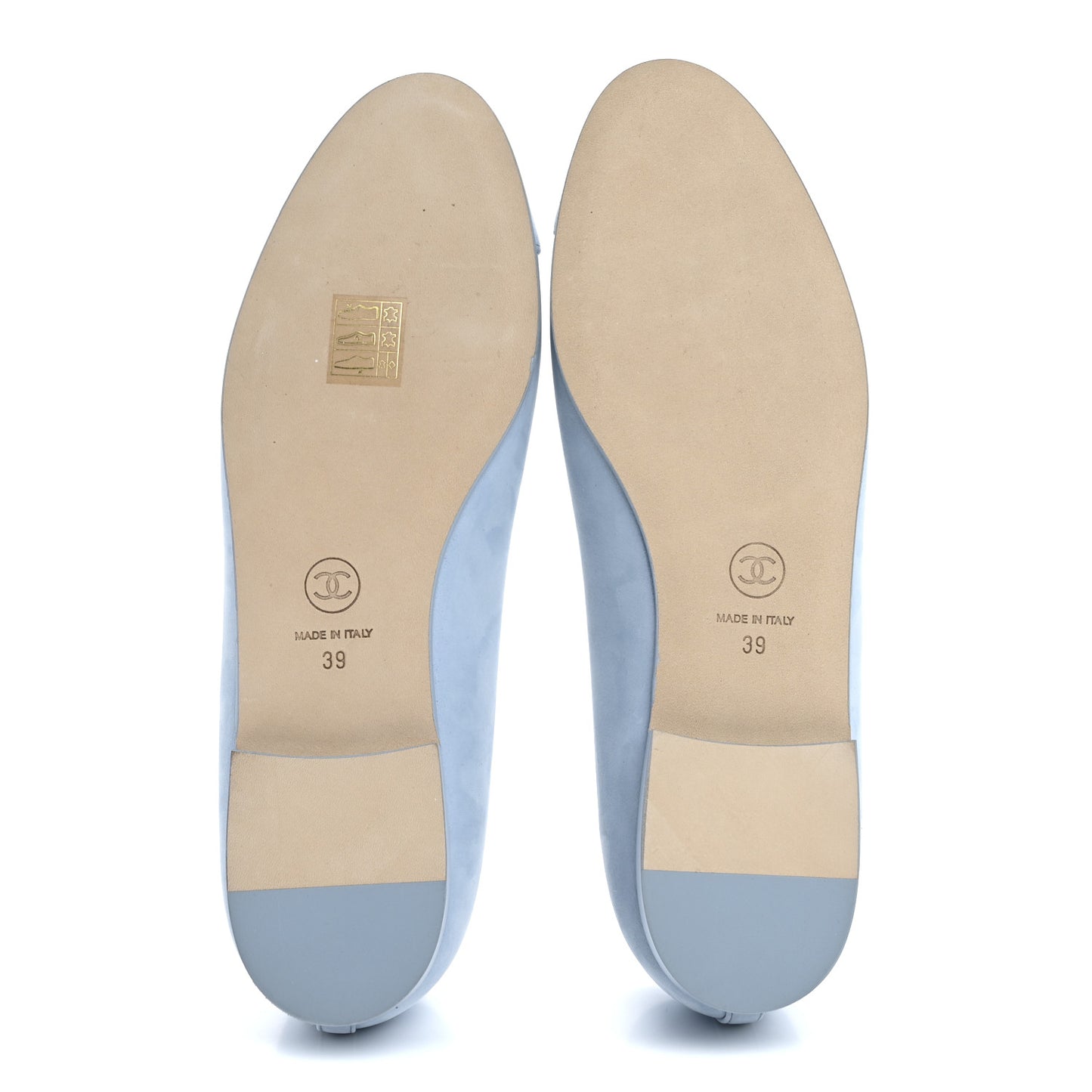 Suede Calfskin Cap Toe CC Ballerina Flats 39 Light Blue