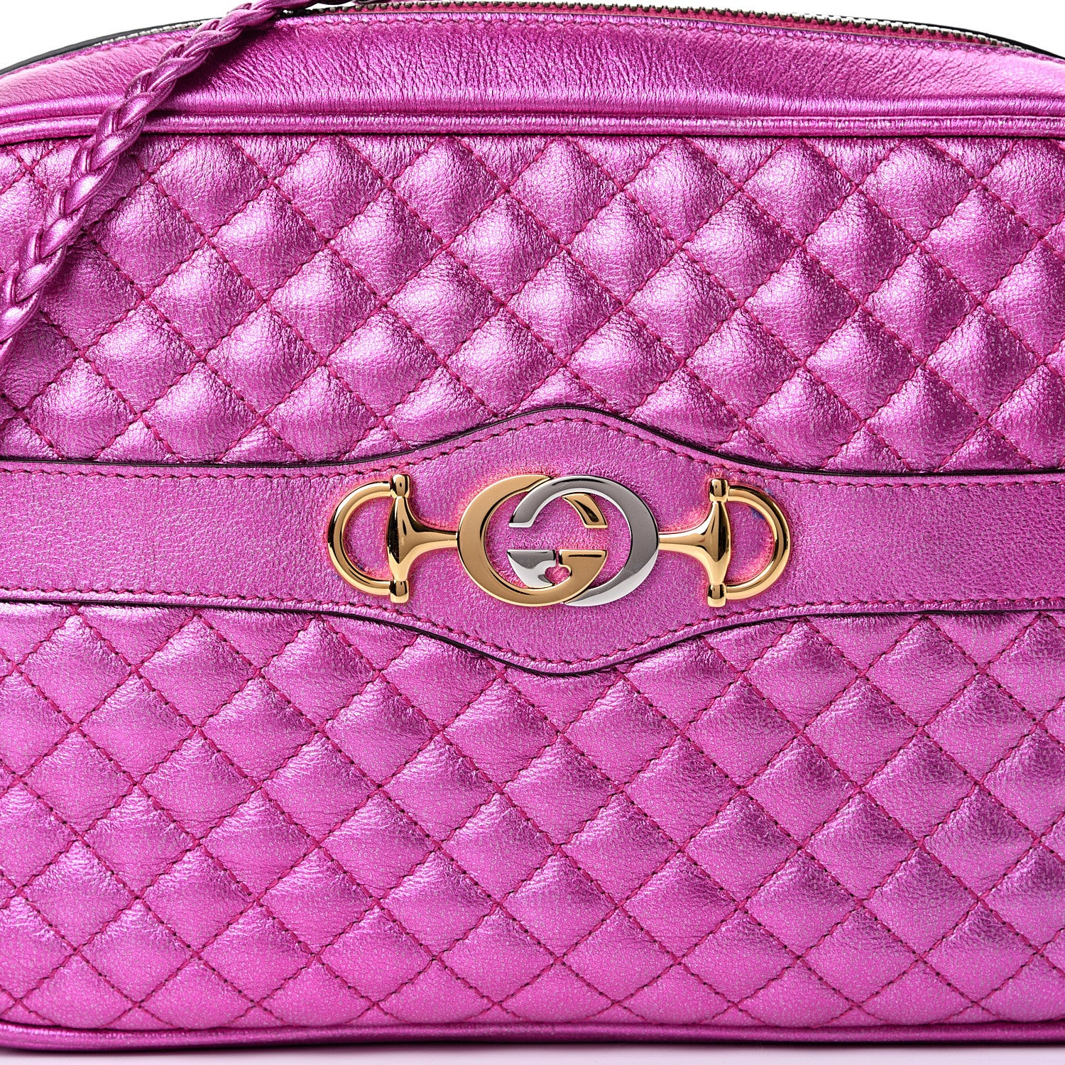 Gucci Laminated Nappa Trapuntata Small Zumi Shoulder Bag Fuxia 7 of 9