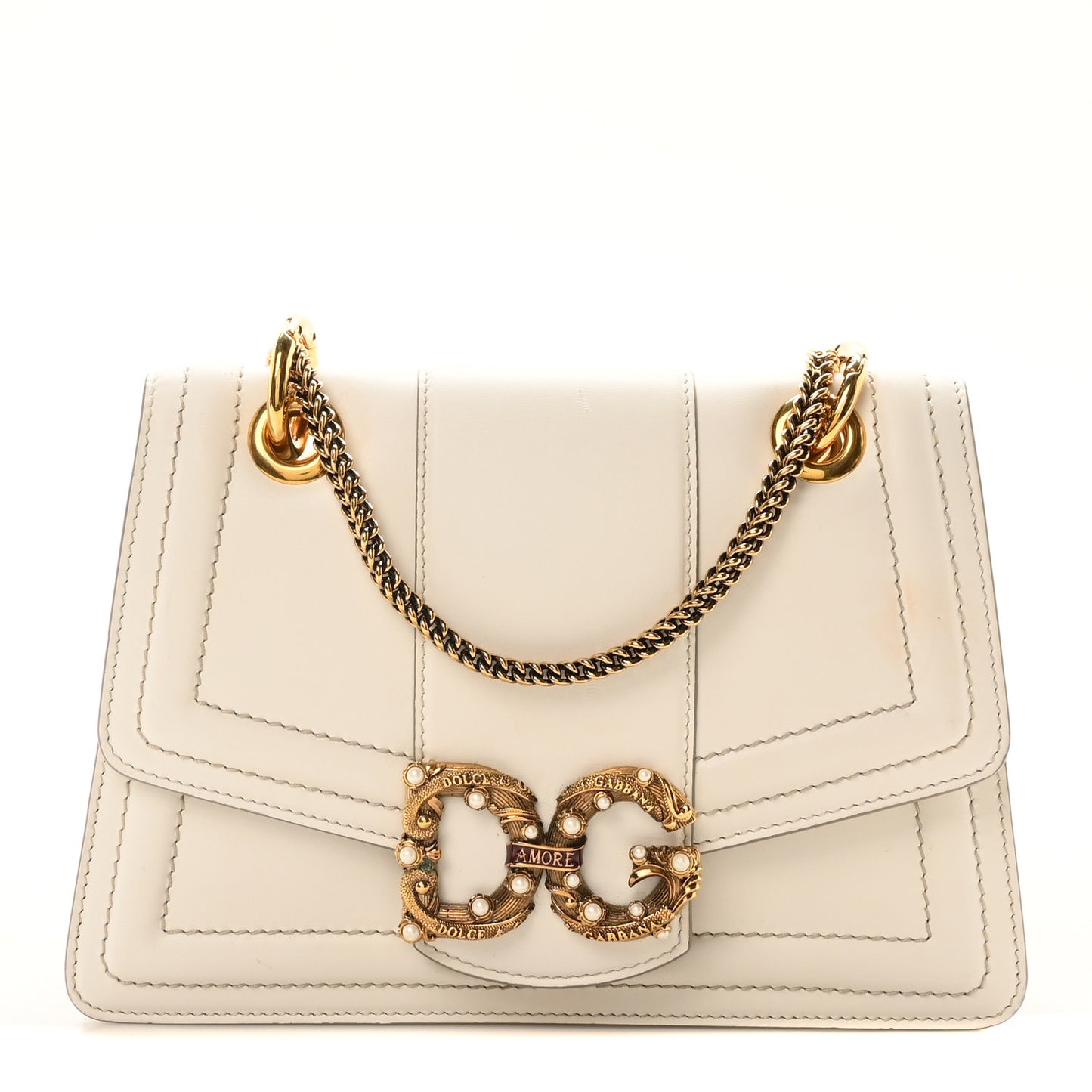 DOLCE GABBANA Smooth Calfskin Small DG Amore Envelope Bag White