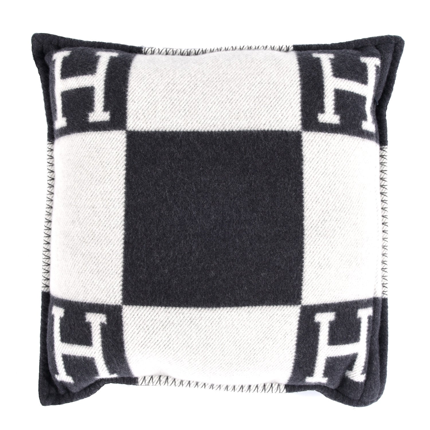 Hermes Wool Cashmere Avalon Pillow PM Ecru Gris Fonce 1 of 3