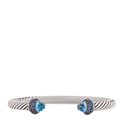 David Yurman Sterling Silver Blue Topaz Blue Sapphire 5mm Cable Candy Bracelet 1 of 4