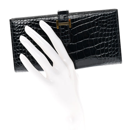 Hermes Shiny Alligator Bearn Wallet Vert Rousseau 2 of 8