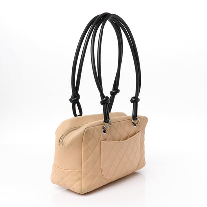 Chanel Calfskin Quilted Large Cambon Bowler Beige Black 3 of 15