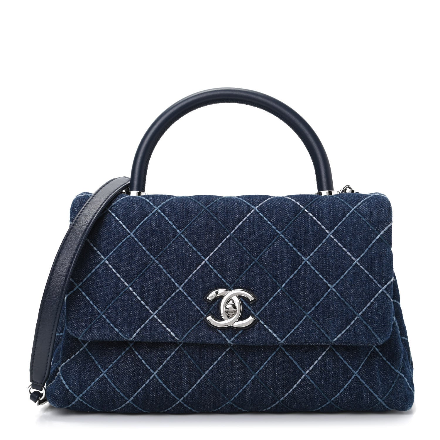 Chanel Denim Quilted Small Coco Handle Flap Blue 1 of 10