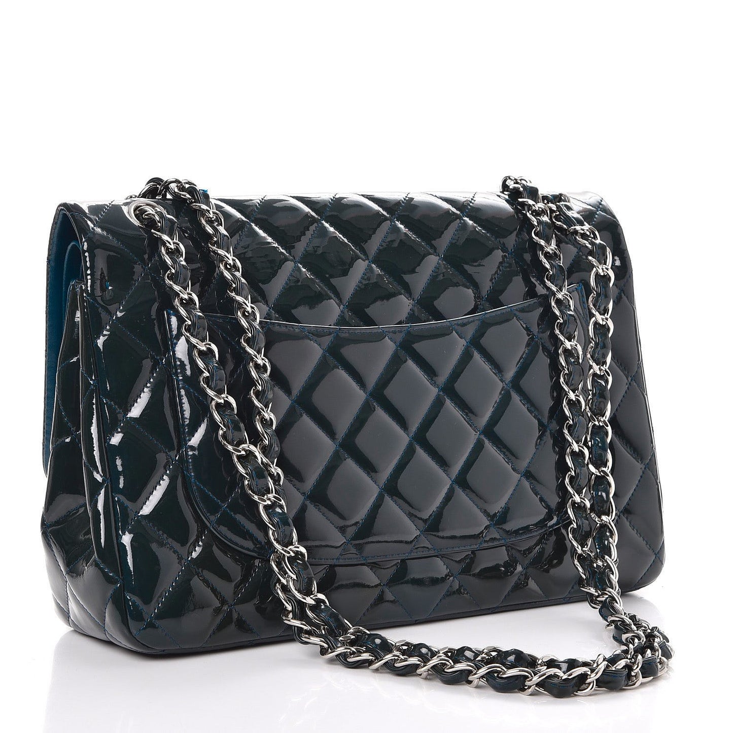 Patent Quilted Jumbo Double Flap Blue