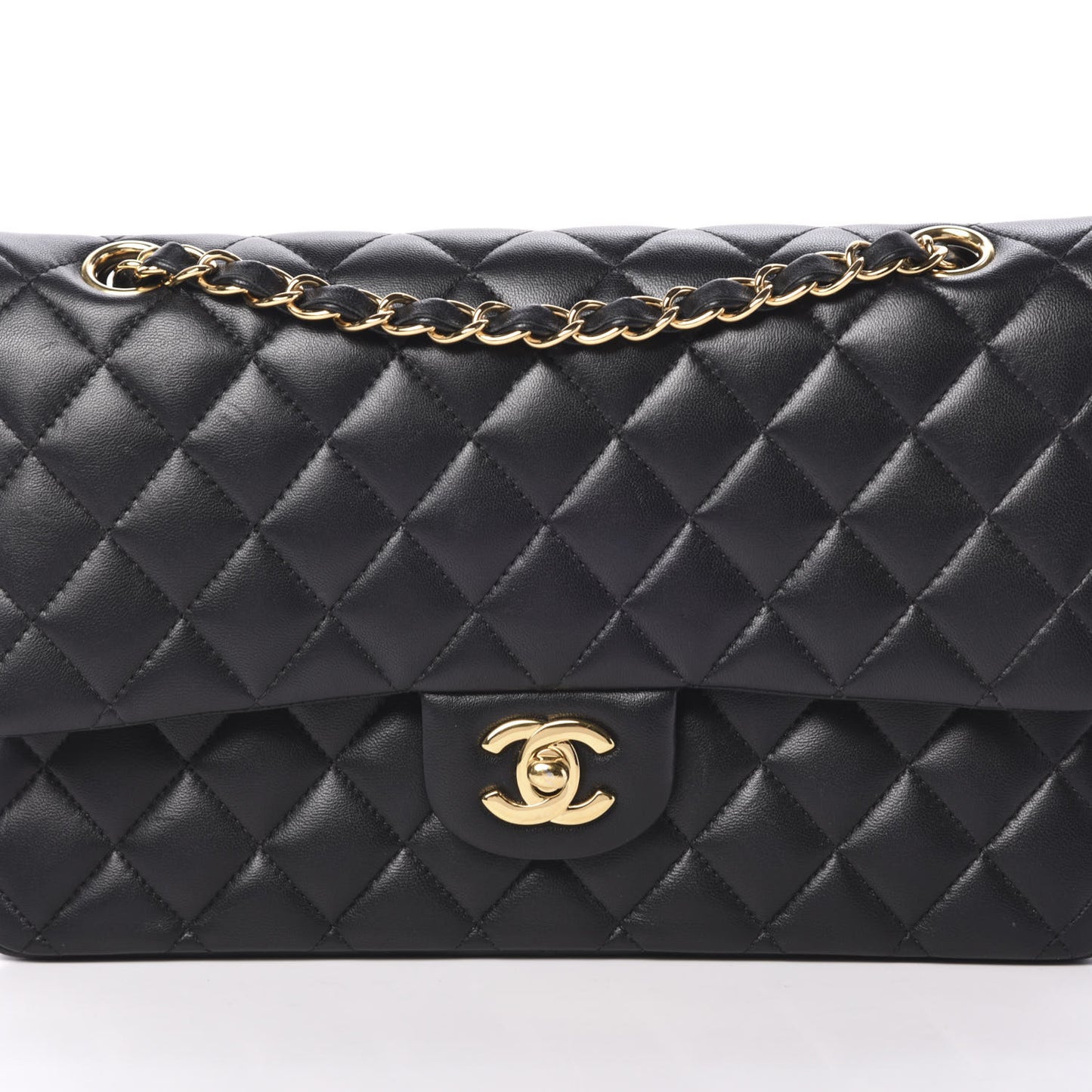 Lambskin Quilted Medium Double Flap Black