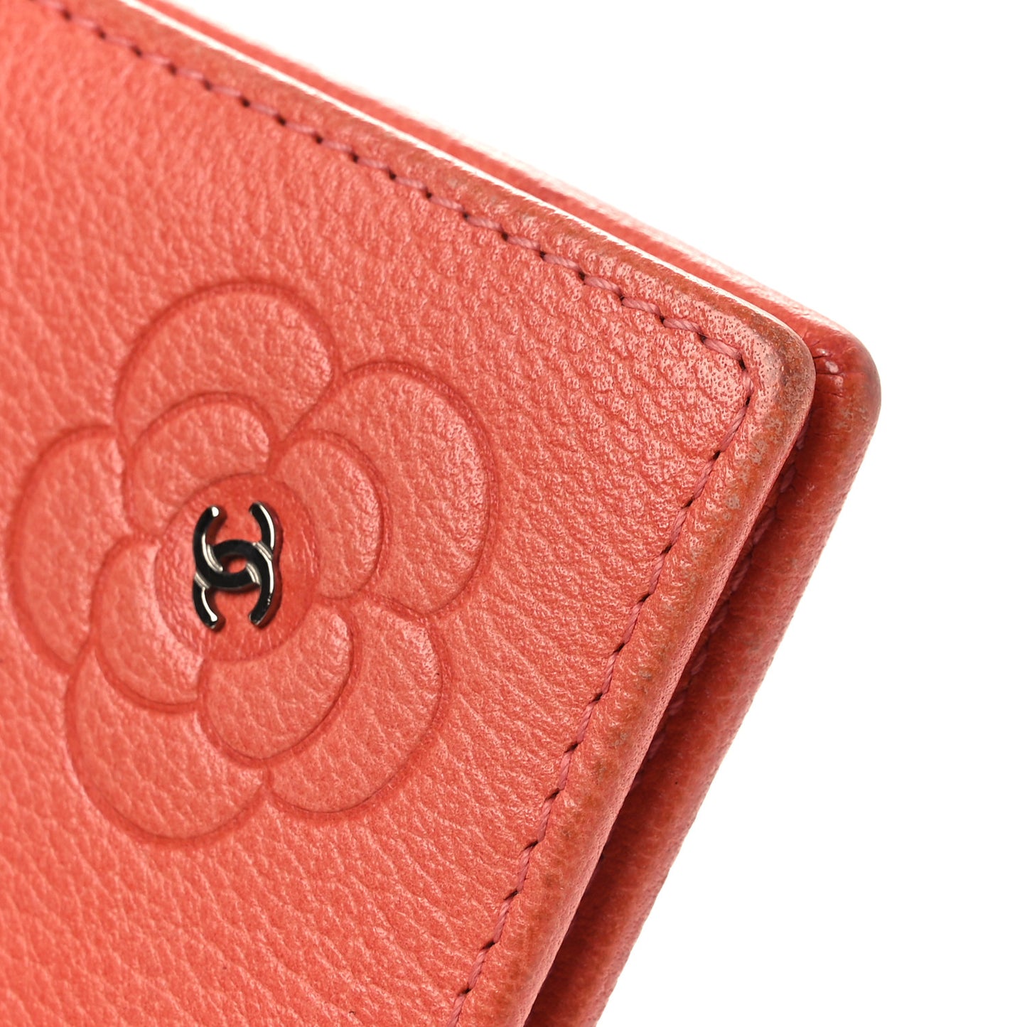 Goatskin Camellia Bi-Fold Wallet Coral