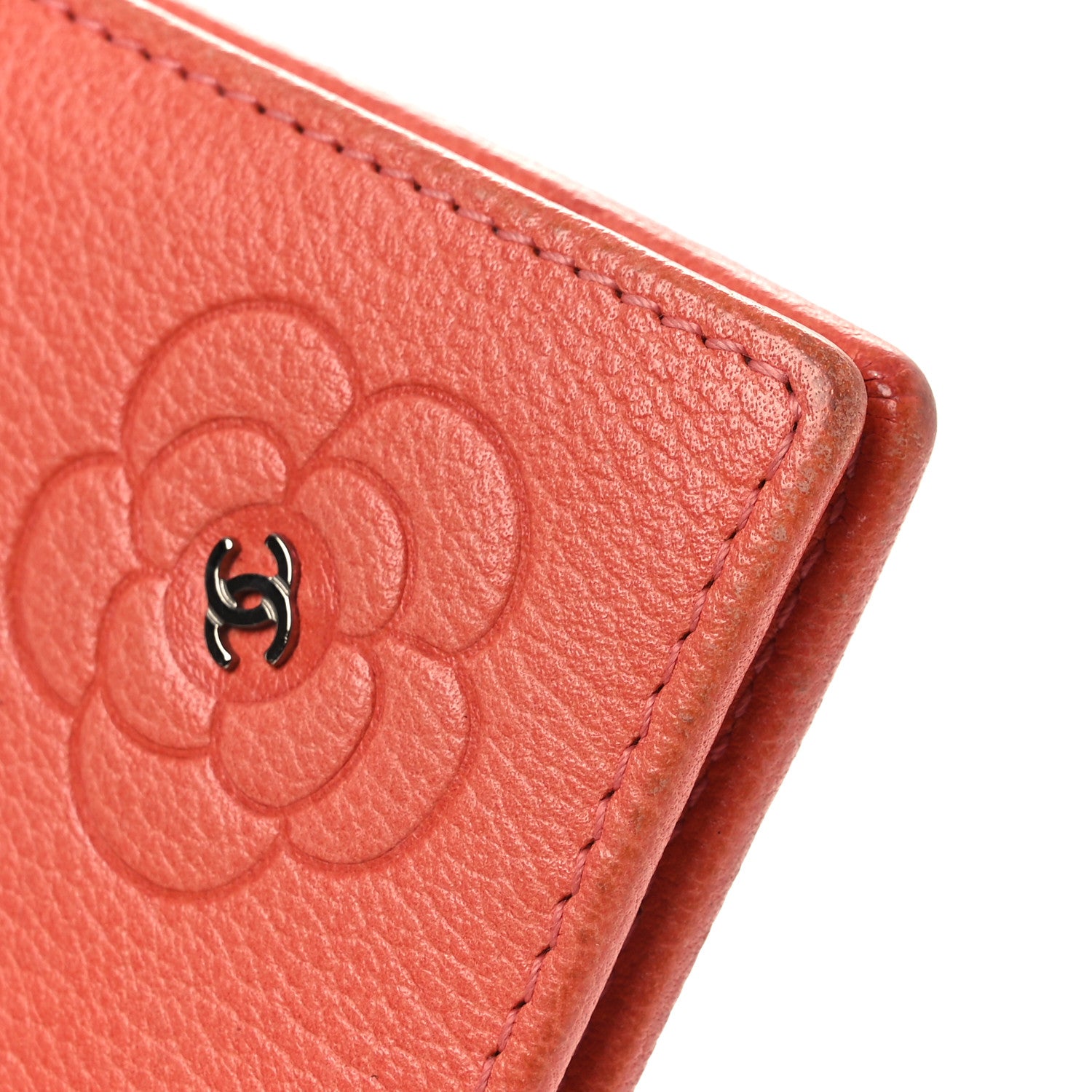 Chanel Goatskin Camellia Bi-Fold Wallet Coral 9 of 9