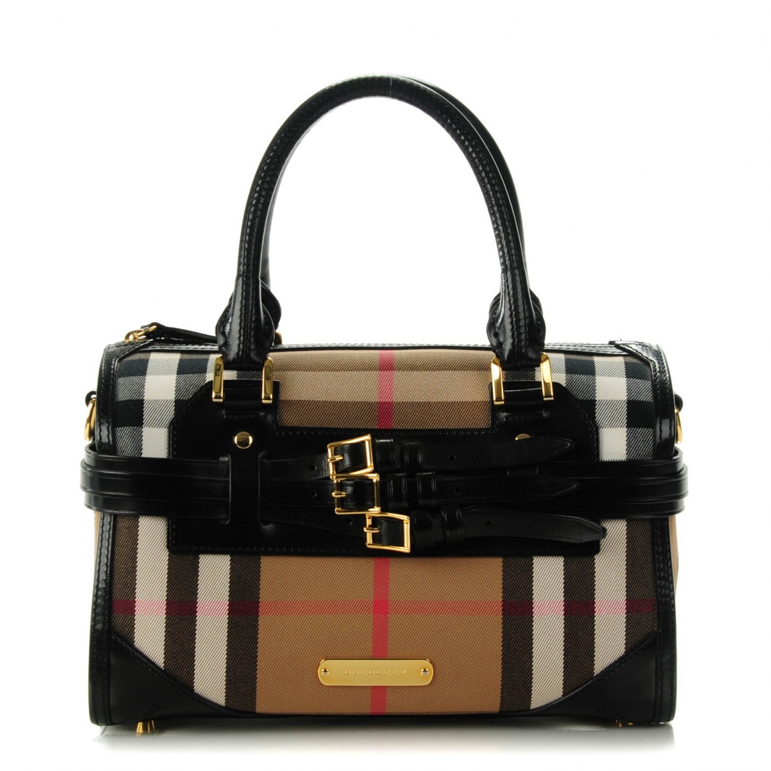 Burberry House Check Bridle Calfskin Medium Alchester Bowling Bag Black 1 of 7