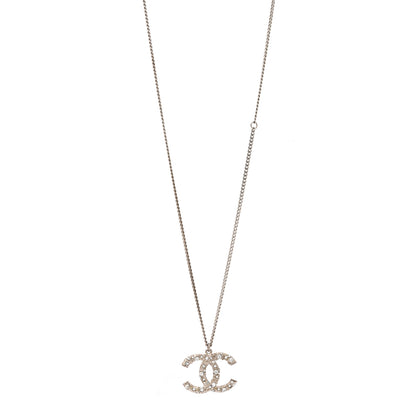Chanel Crystal CC Pendant Necklace Silver 1 of 7