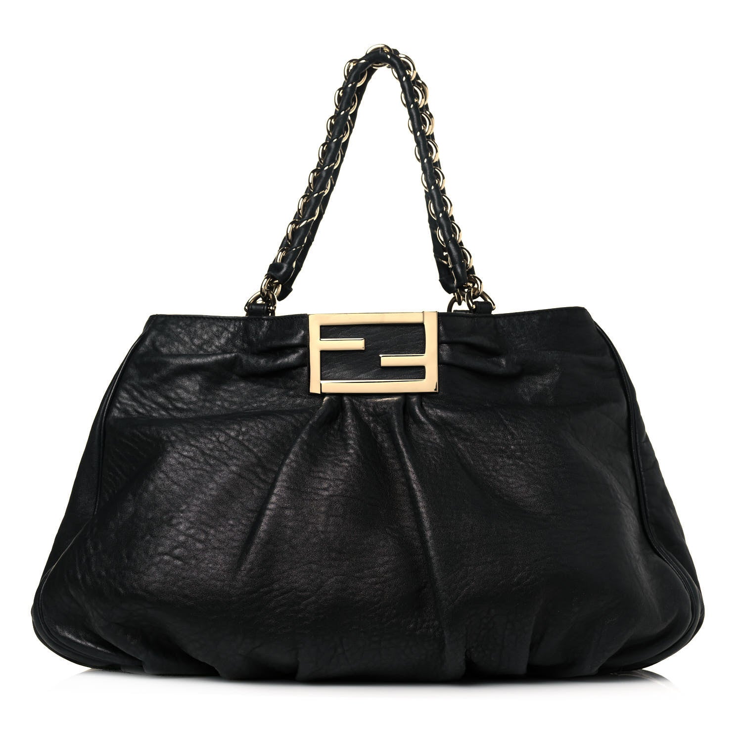 Fendi Crinkled Lambskin Mia Tote Black 1 of 15