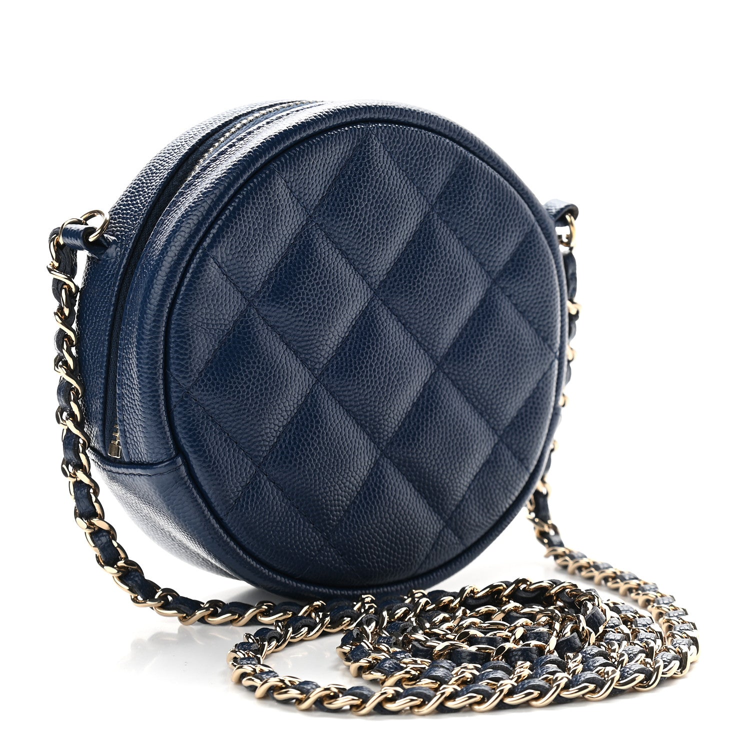 Chanel Caviar Quilted Round Clutch With Chain Navy 3 of 9