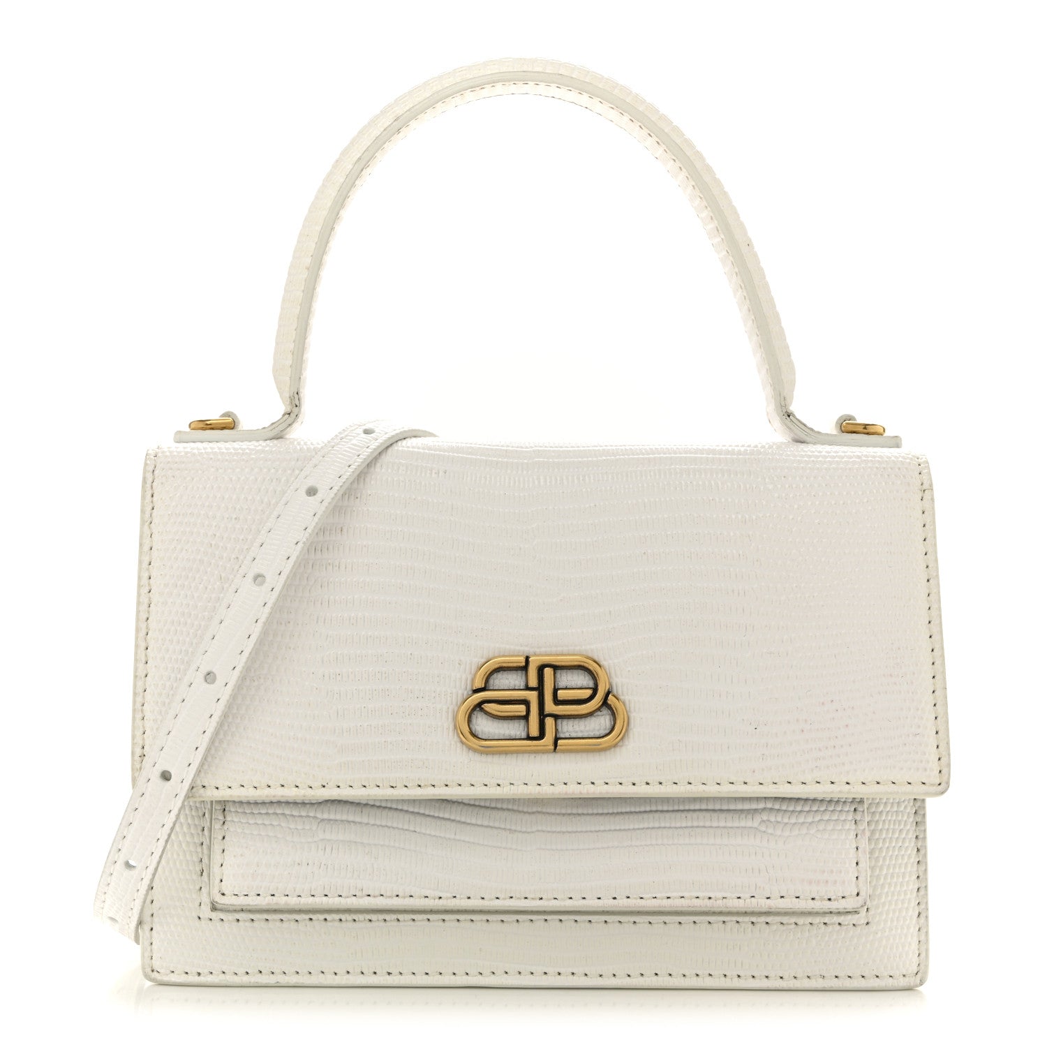 Balenciaga Patent Calfskin Lizard Embossed XS Sharp Top Handle Bag White 1 of 14