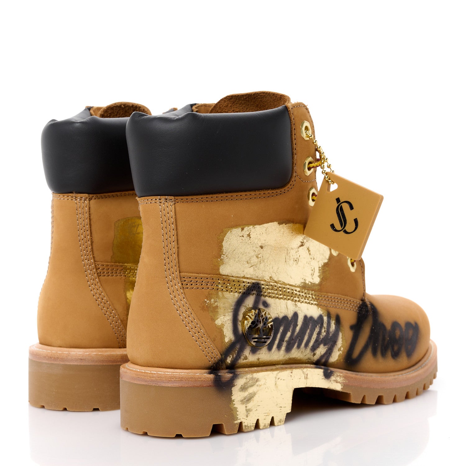 Jimmy Choo X TIMBERLAND Nubuck Graffiti Womens Ankle Boots 9.5 Wheat Gold 4 of 10