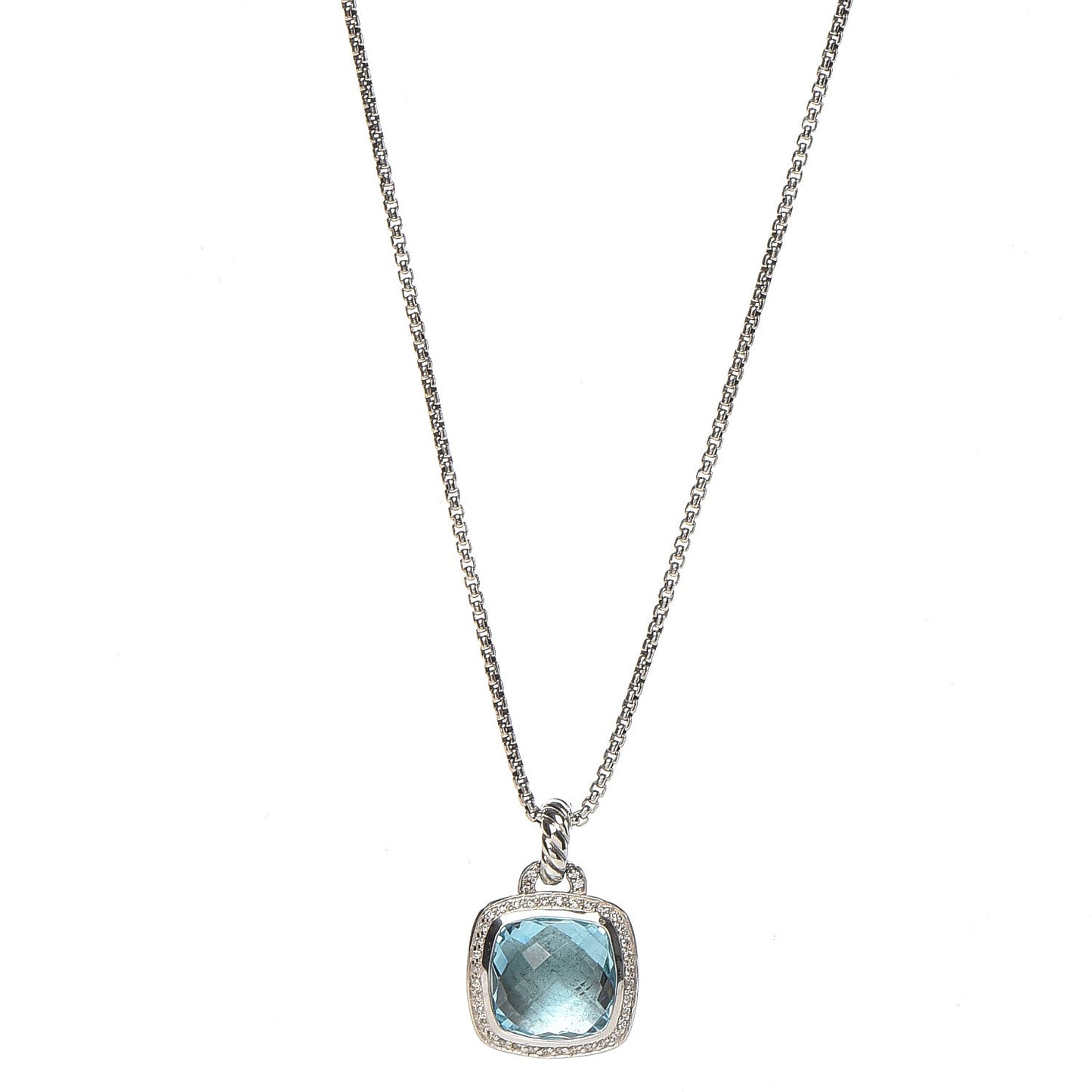 Sterling Silver Blue Topaz Diamond 14mm Albion Pendant Necklace