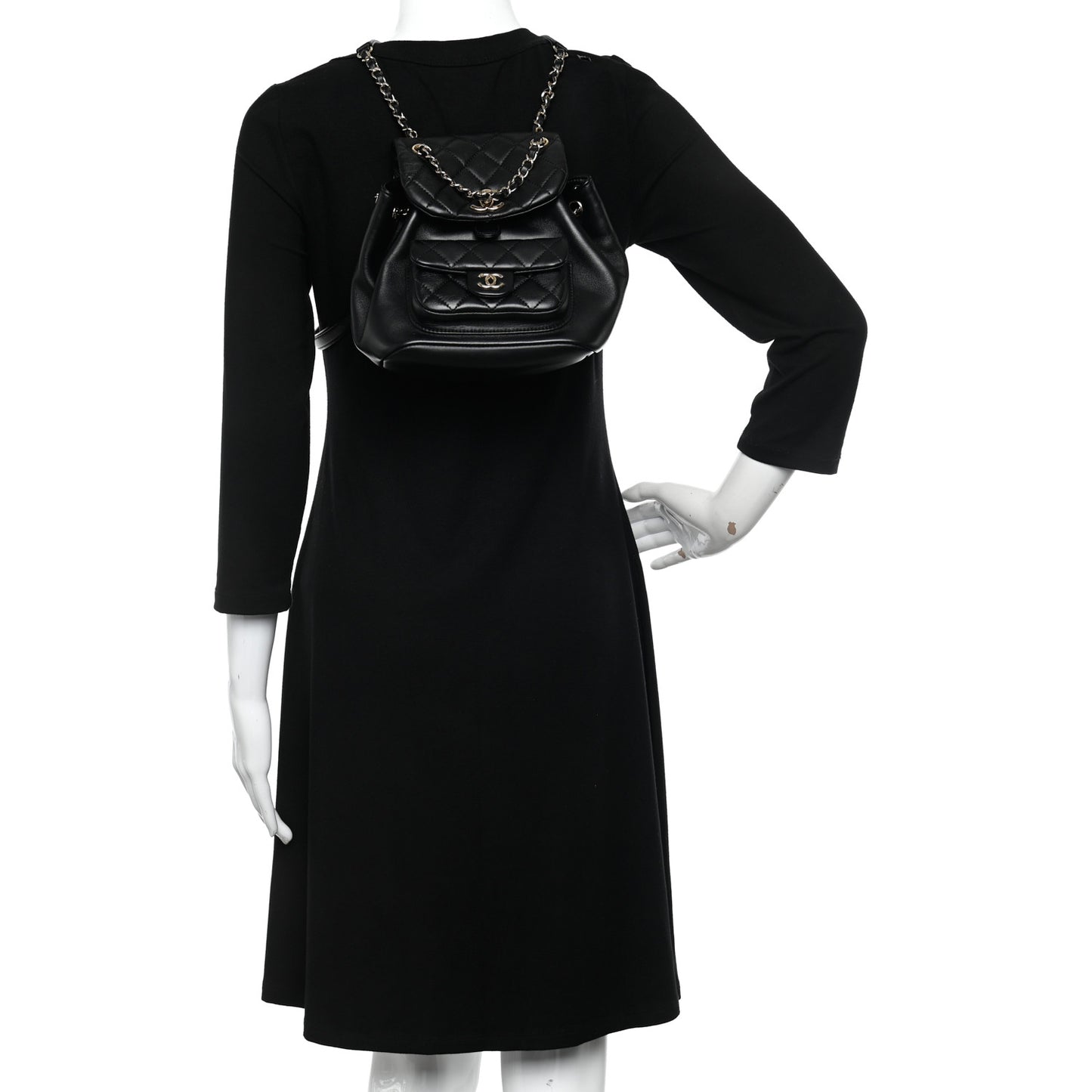 Lambskin Quilted Small Duma Drawstring Backpack Black