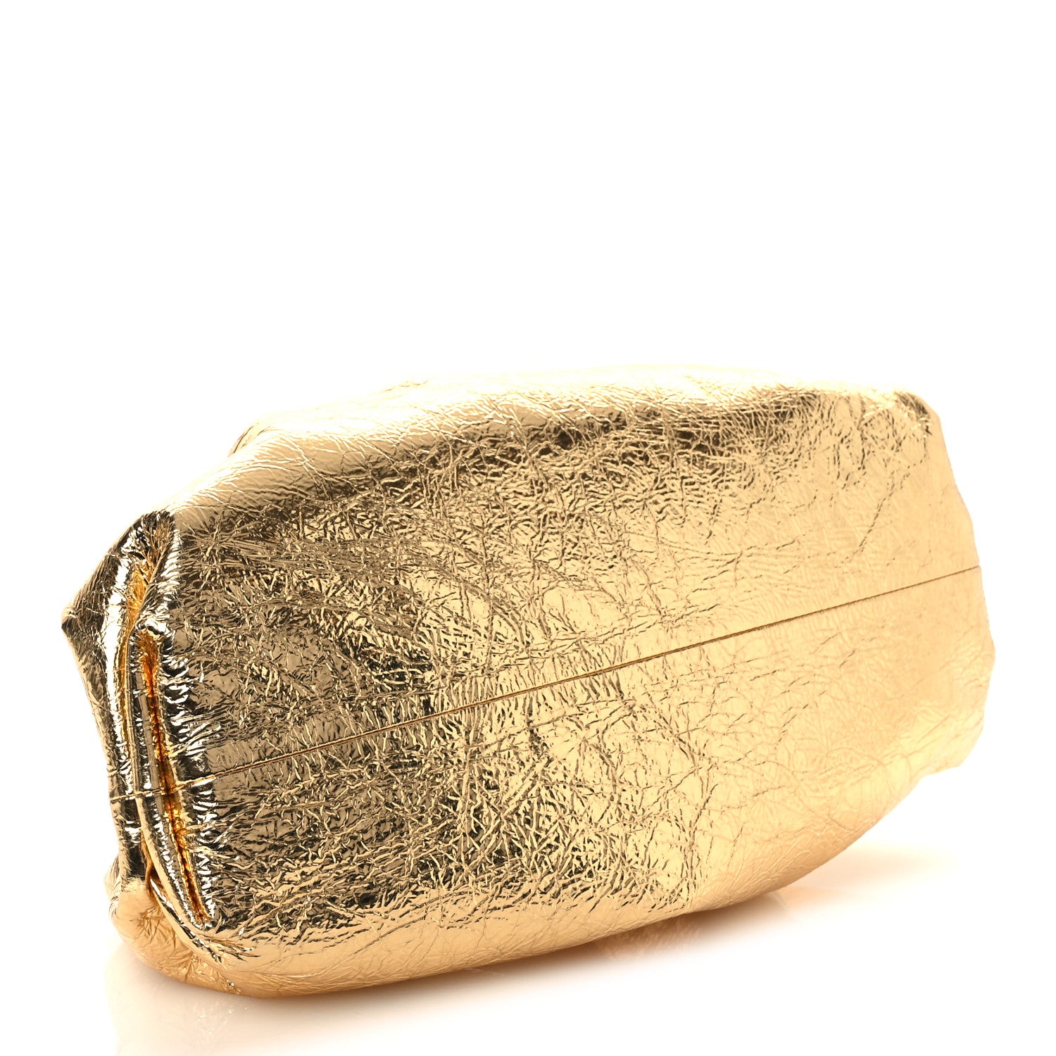 Bottega Veneta Metallic Crinkled Lambskin The Pouch Oversized Clutch Oro 4 of 10