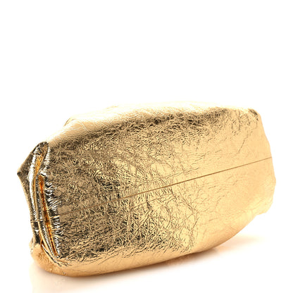 Bottega Veneta Metallic Crinkled Lambskin The Pouch Oversized Clutch Oro 4 of 10