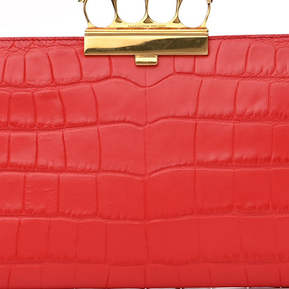 Alexander McQueen Calfskin Crocodile Embossed Knuckle Flat Clutch Red 7 of 9