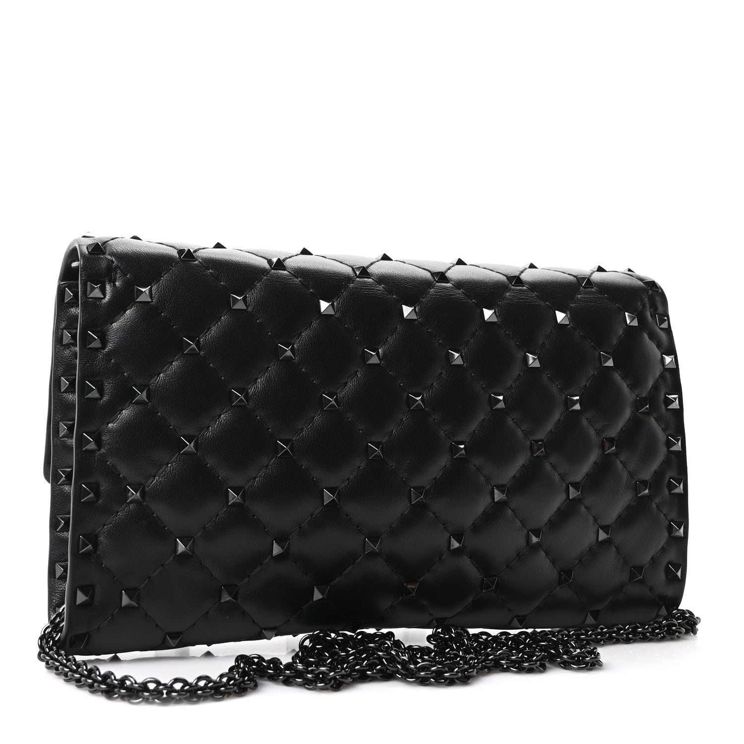 Valentino Garavani Lambskin Rockstud Spike Wallet on Chain Black 3 of 9