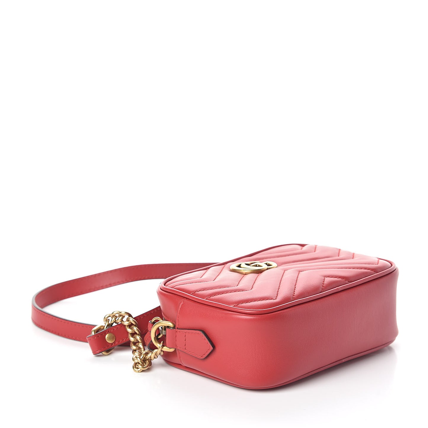 Calfskin Matelasse Mini GG Marmont Chain Shoulder Bag Hibiscus Red