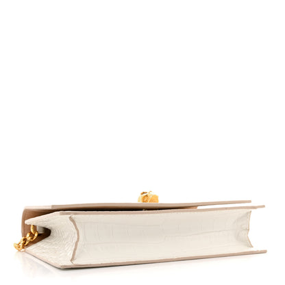 Alexander McQueen Calfskin Crocodile Embossed Skull Mini Crossbody Bag White 4 of 14