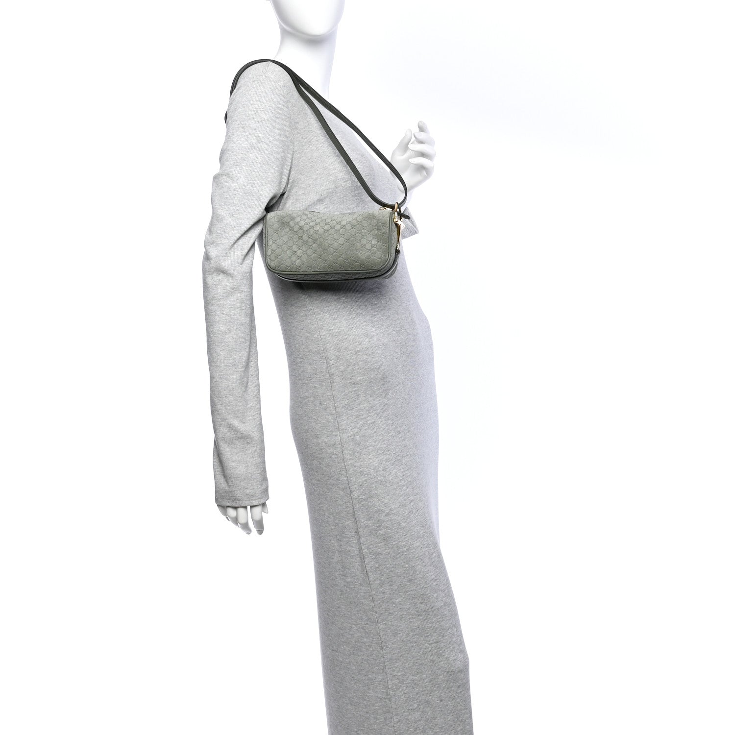 Gucci Suede GG Monogram Half Horsebit Mini Shoulder Bag Sage 2 of 10