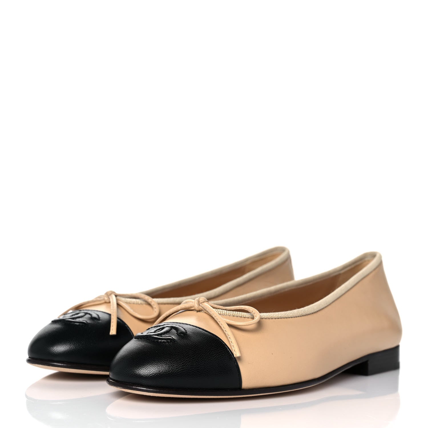 Chanel Lambskin CC Cap Toe Ballerina Flats 36 Beige Black 3 of 9