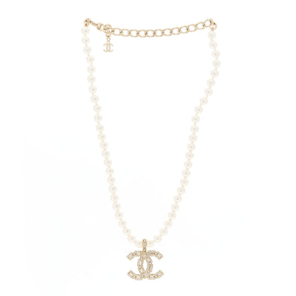 Chanel Pearl Crystal Baguette CC Short Necklace Gold 3 of 6