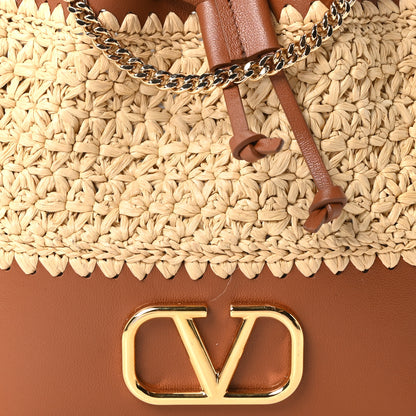 Valentino Garavani Raffia Crochet Nappa Mini Vlogo Bucket Bag Natural Brown 7 of 10