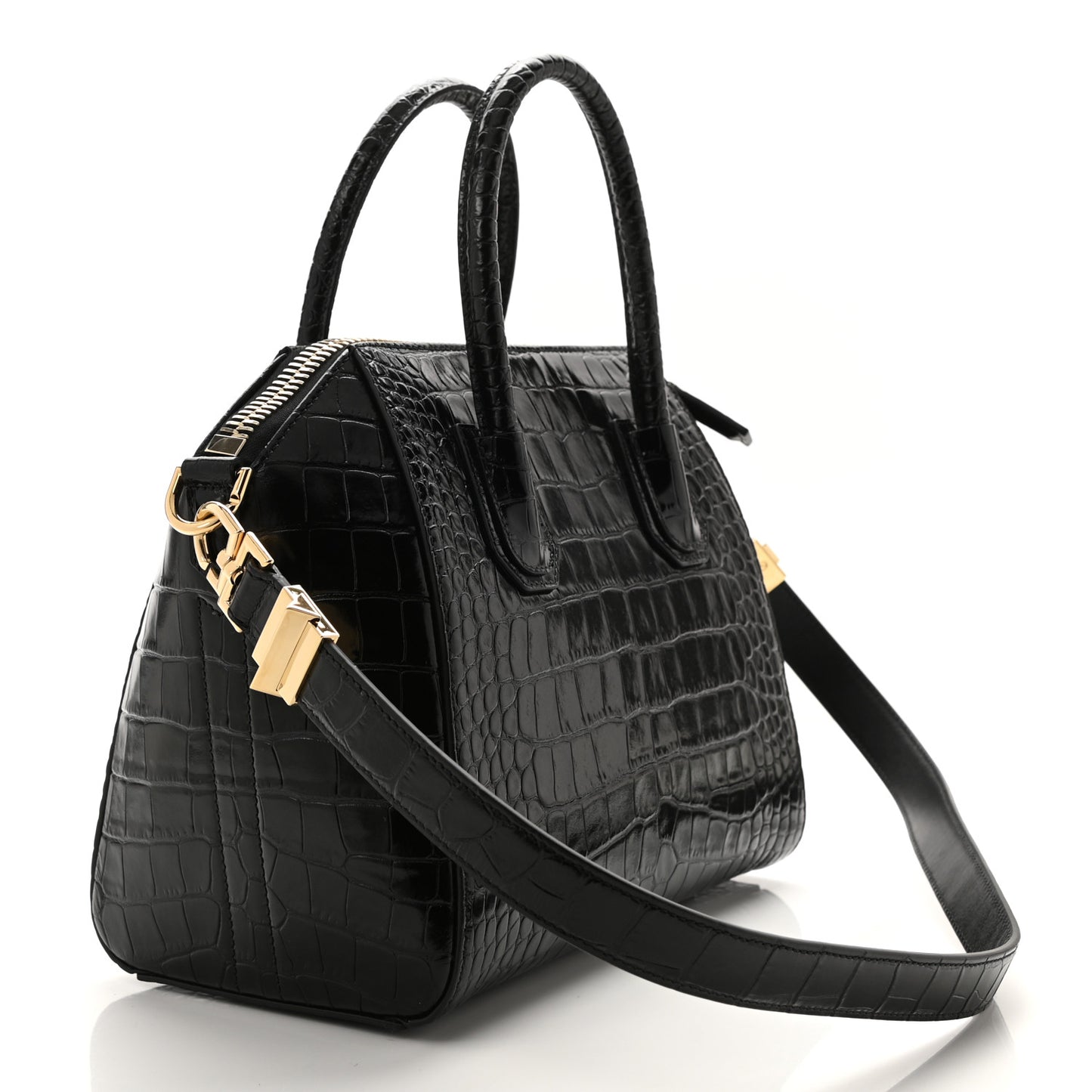 Calfskin Crocodile Embossed Small Antigona Black