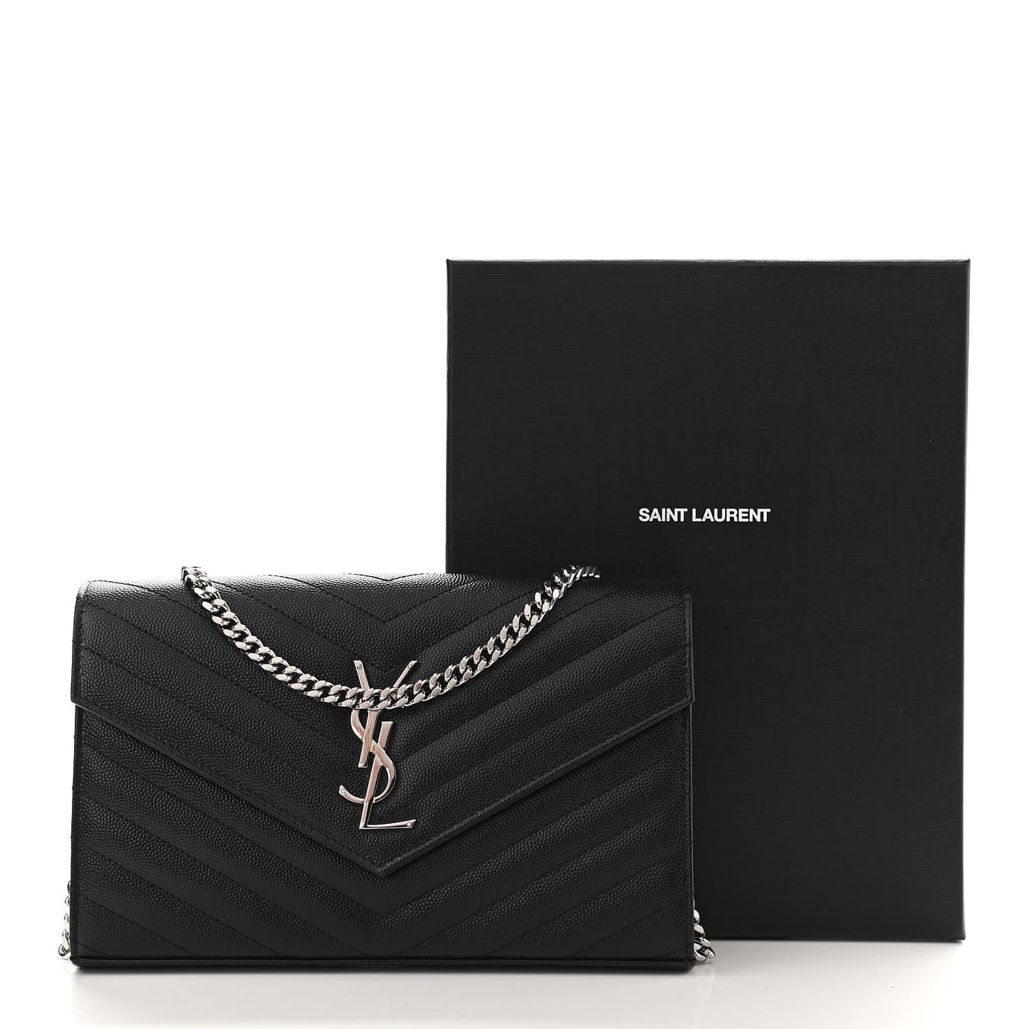 Grain De Poudre Matelasse Chevron Monogram Chain Wallet Black