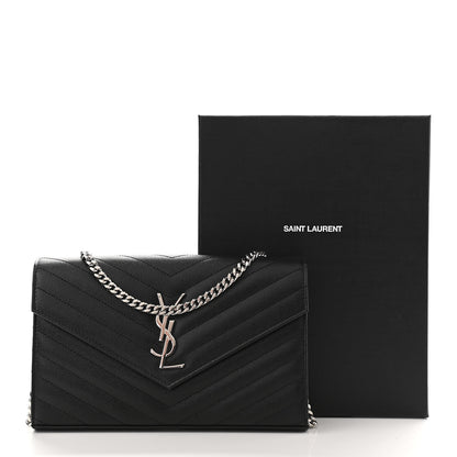 Saint Laurent Grain De Poudre Matelasse Chevron Monogram Chain Wallet Black 10 of 10