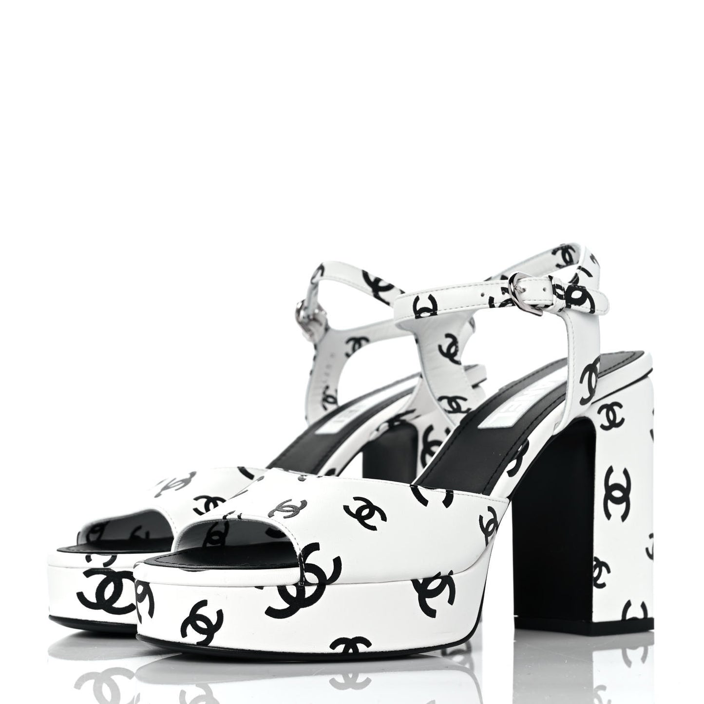 Printed Lambskin Coco Beach Platform Sandals 40 White Black