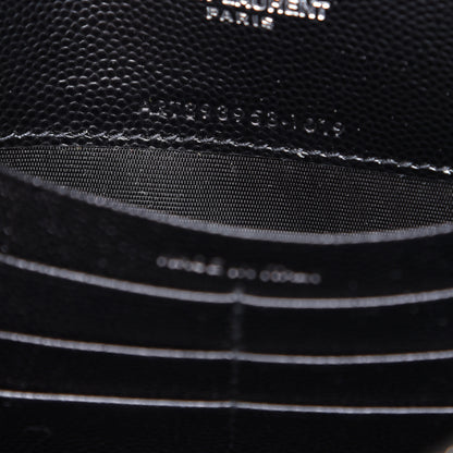 Saint Laurent Grain De Poudre Matelasse Chevron Monogram Envelope Chain Wallet Black 9 of 12