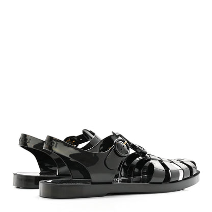 Gucci Shiny Rubber Double G Buckle Strap Sandals 10 Black 4 of 14