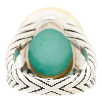 David Yurman Sterling Silver 18K Yellow Gold Turquoise 13mm Signature Oval Ring 54 6.75 4 of 6