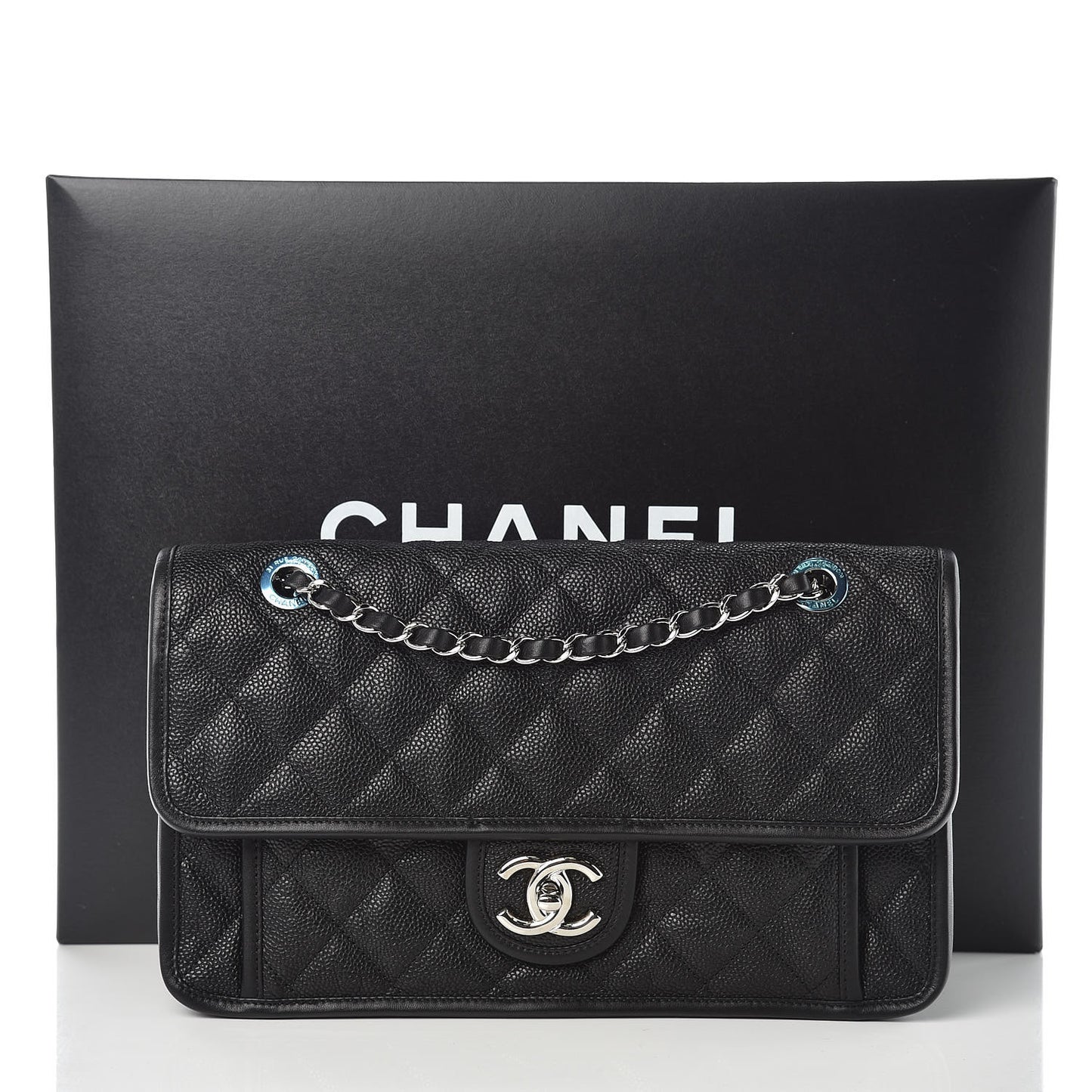 Caviar Quilted Medium French Riviera Flap Black