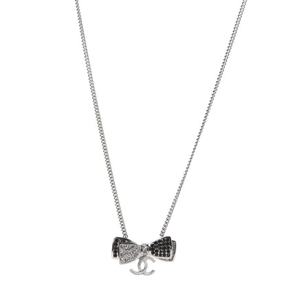 Chanel Crystal CC Bow Necklace Silver Black 1 of 6