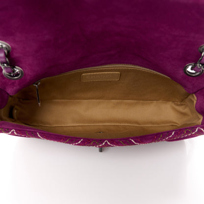 Chanel Suede Stitched Medium Saltire Single Flap Purple 5 of 11